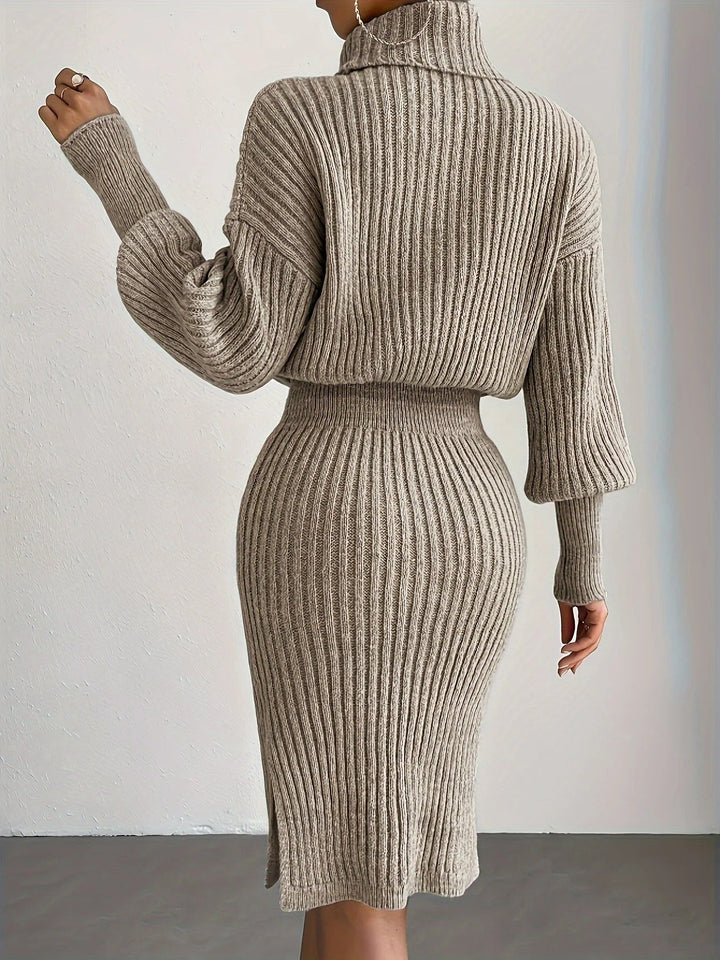 Women's Ribbed Turtleneck Sweater Dress