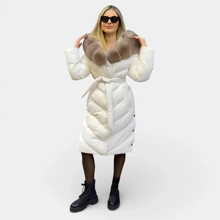 Women's Faux Fur Collar Insulated Winter Jacket - White