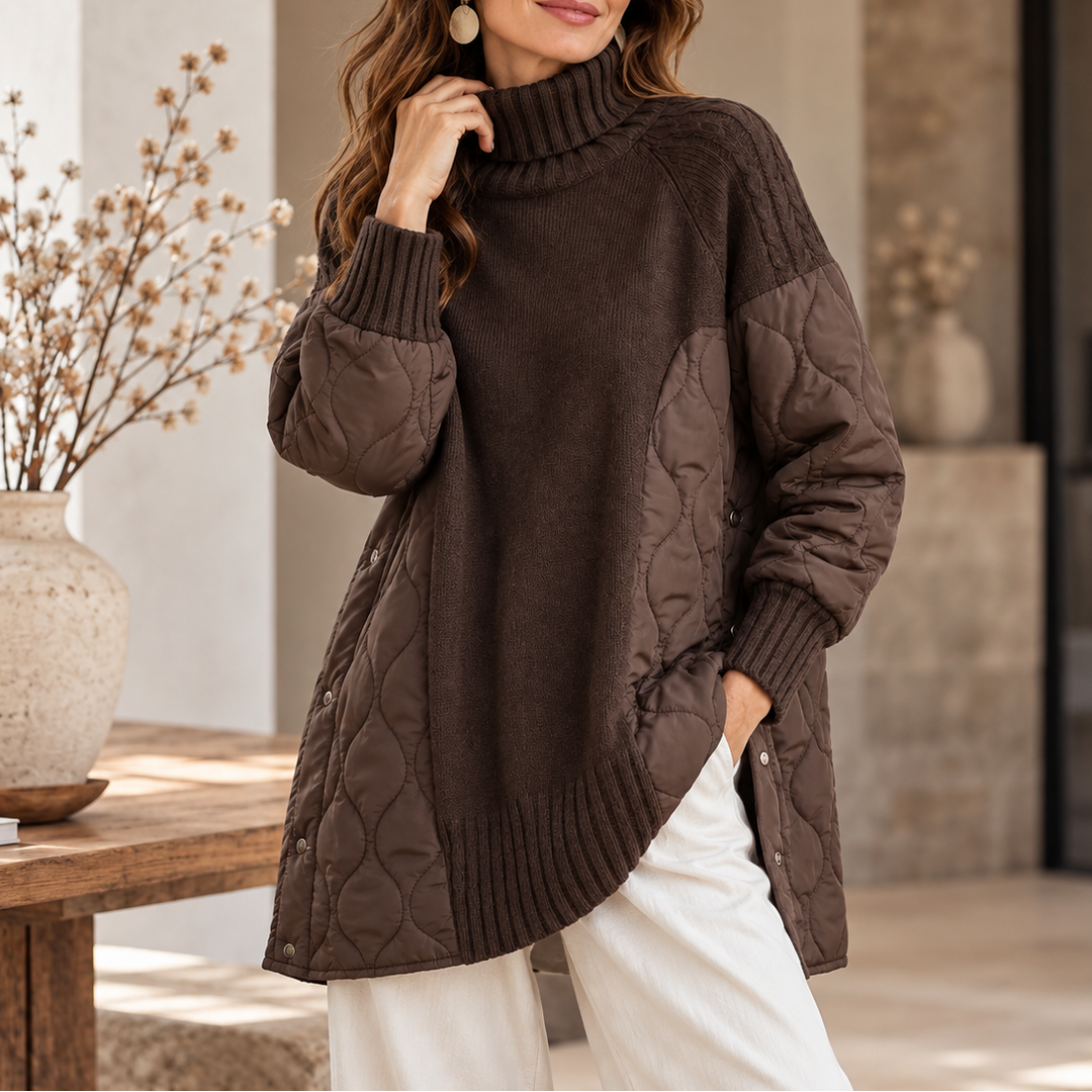 Women's Quilted Panel Knit Turtleneck Jumper