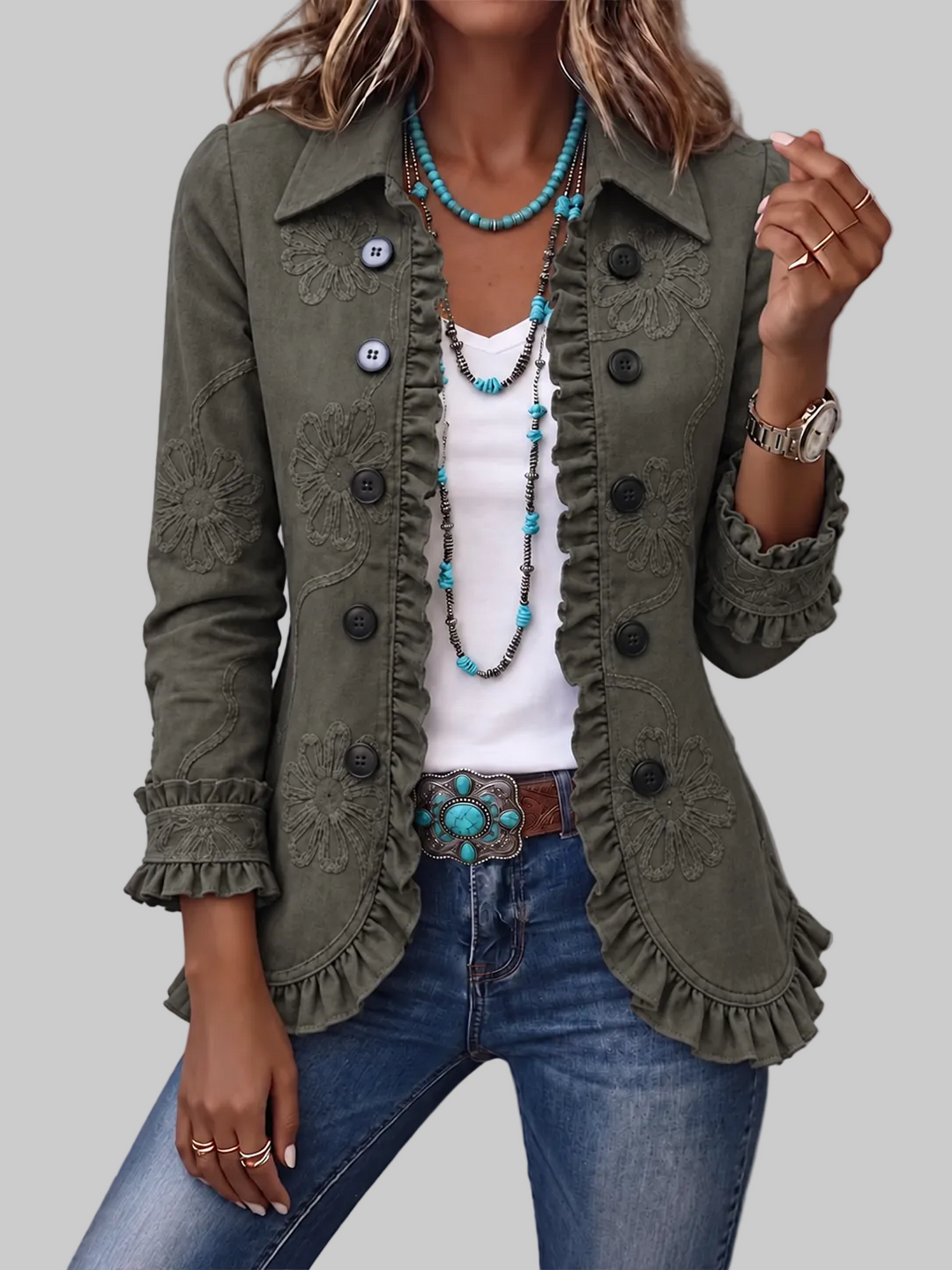 Boho Ruffled Button Jacket