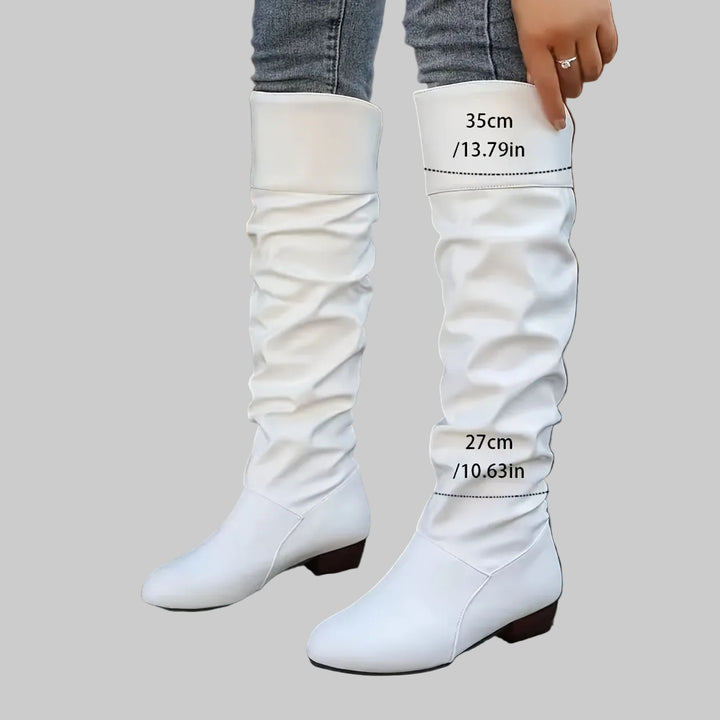 Slouch Knee-High Boots with Low Heel and Rounded Toe