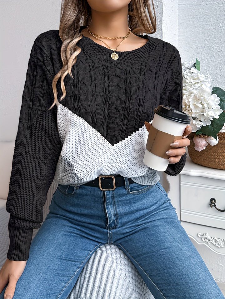 Women's Colour-Block Round Neck Knit Jumper