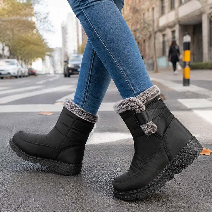 Women's Plush-Lined Faux Fur Trim Winter Ankle Boots