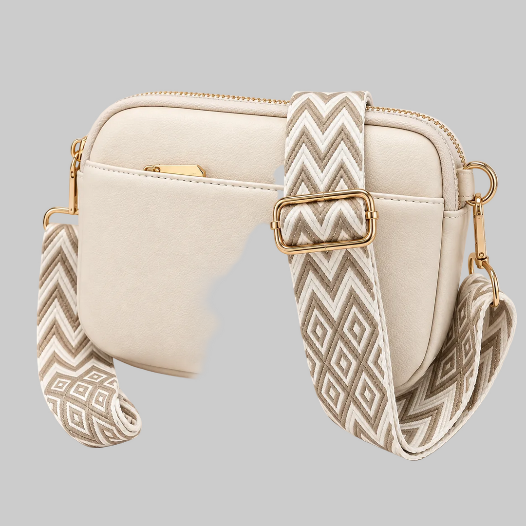 Vegan Leather Crossbody Bag with Wide Patterned Strap
