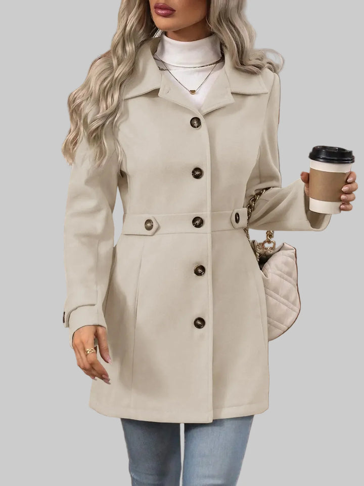Tailored Button-Front Coat with Belted Waist