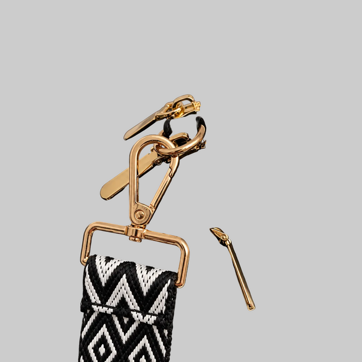 Vegan Leather Crossbody Bag with Wide Patterned Strap