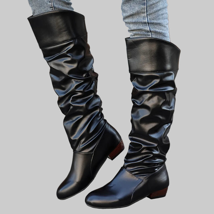 Slouch Knee-High Boots with Low Heel and Rounded Toe