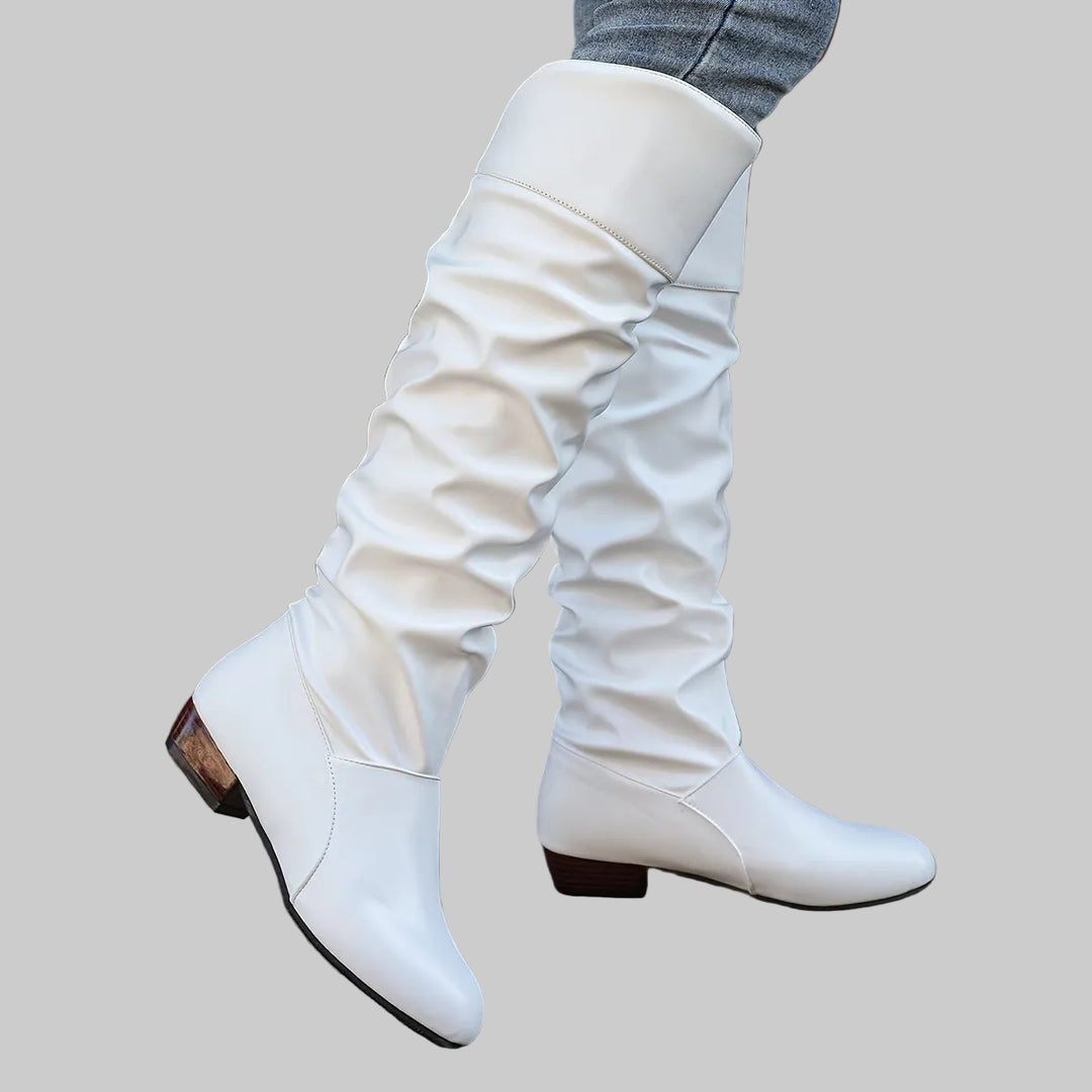 Slouch Knee-High Boots with Low Heel and Rounded Toe