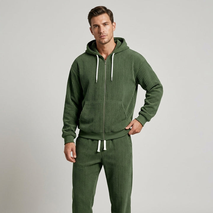 Women's Corduroy Hooded Zip Jacket and Jogger Set - Army Green