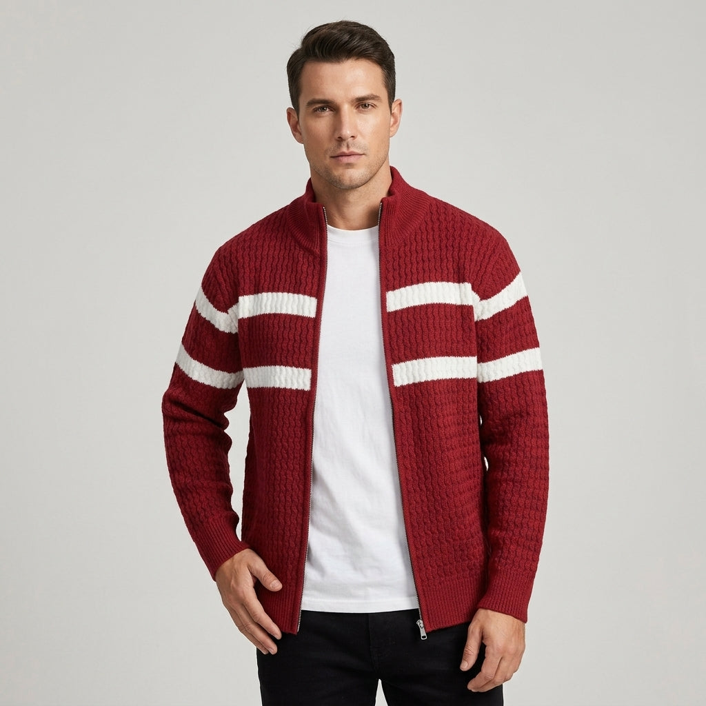 Women's Cable Knit Full-Zip Cardigan - Crimson