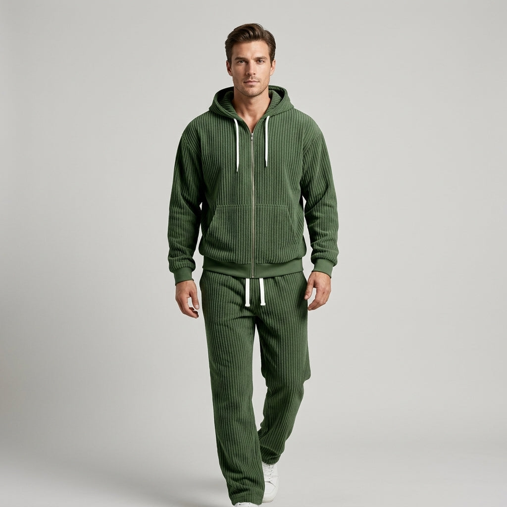 Women's Corduroy Hooded Zip Jacket and Jogger Set