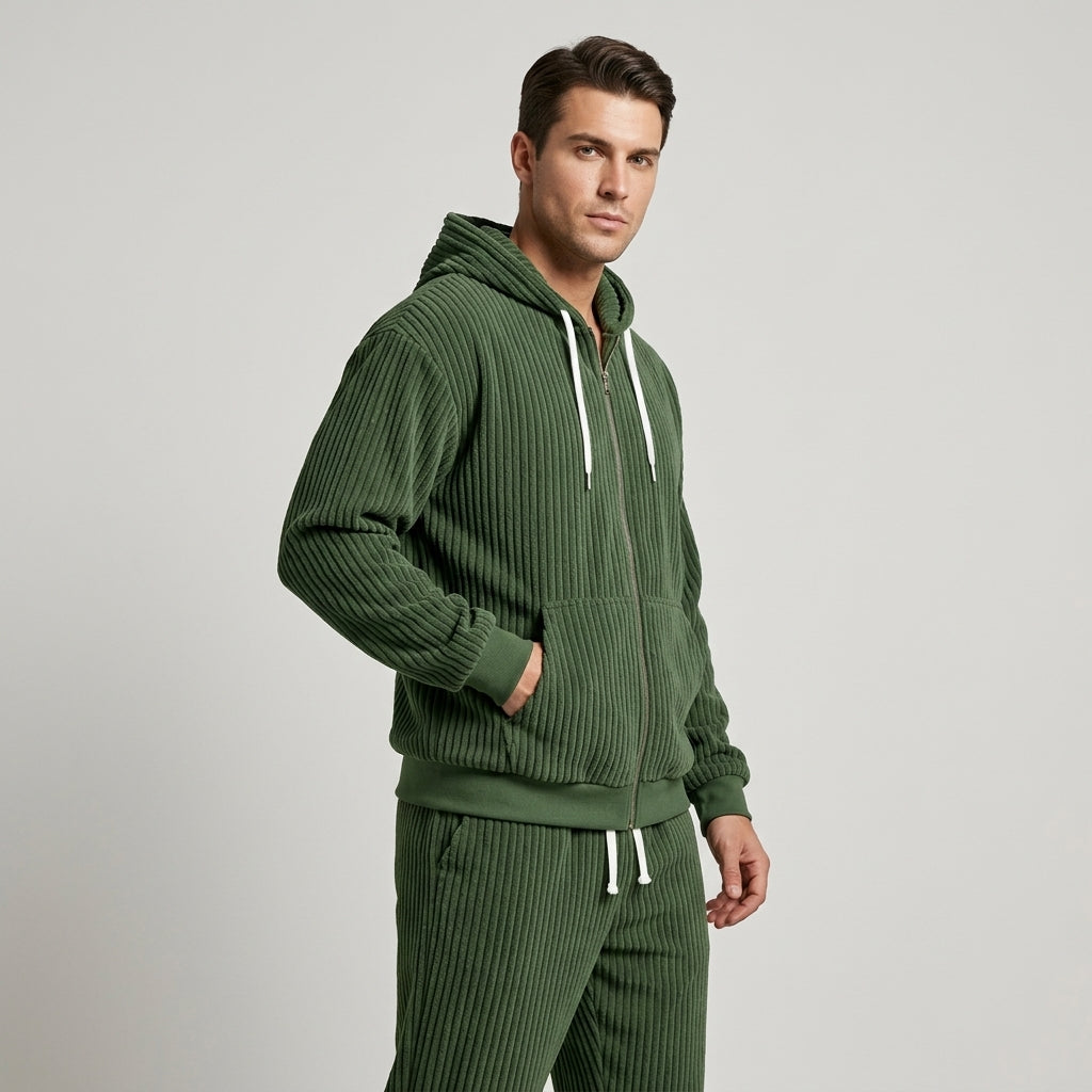 Women's Corduroy Hooded Zip Jacket and Jogger Set