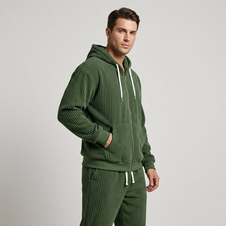 Women's Corduroy Hooded Zip Jacket and Jogger Set