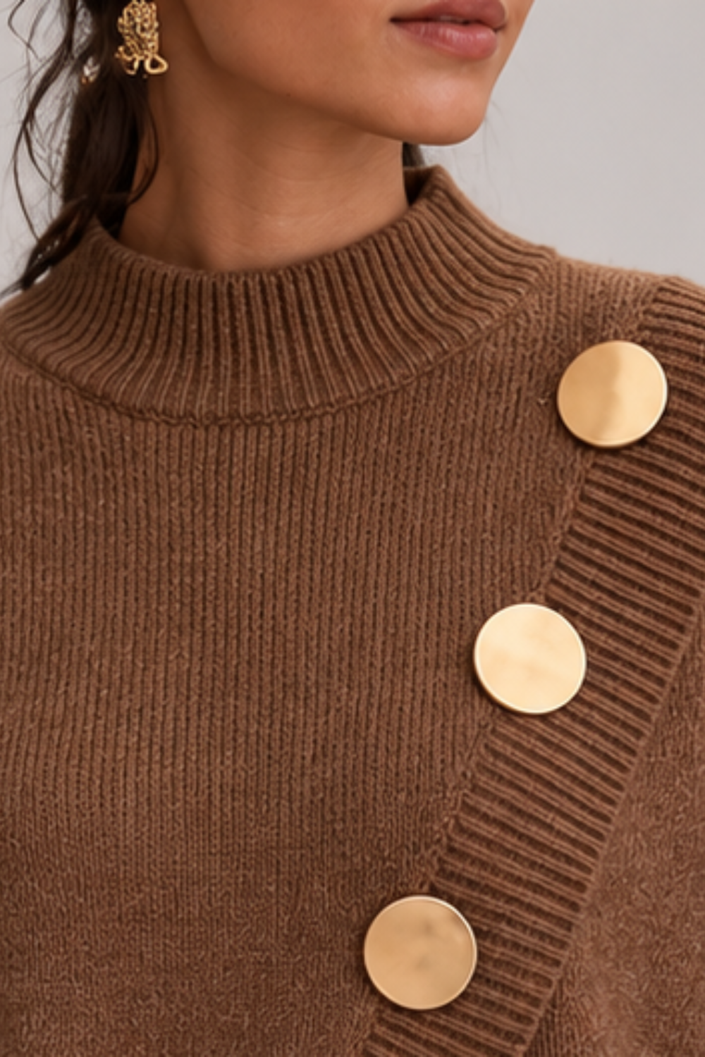 Women's Asymmetric Button Mock Neck Jumper