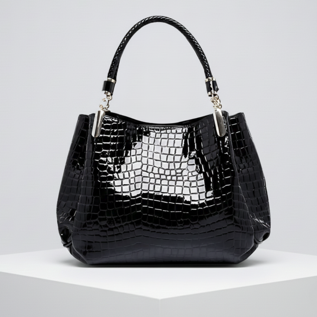 Croc-Effect Shoulder Bag with Top Handle