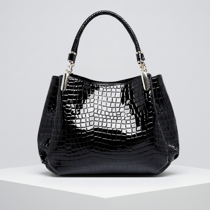 Croc-Effect Shoulder Bag with Top Handle