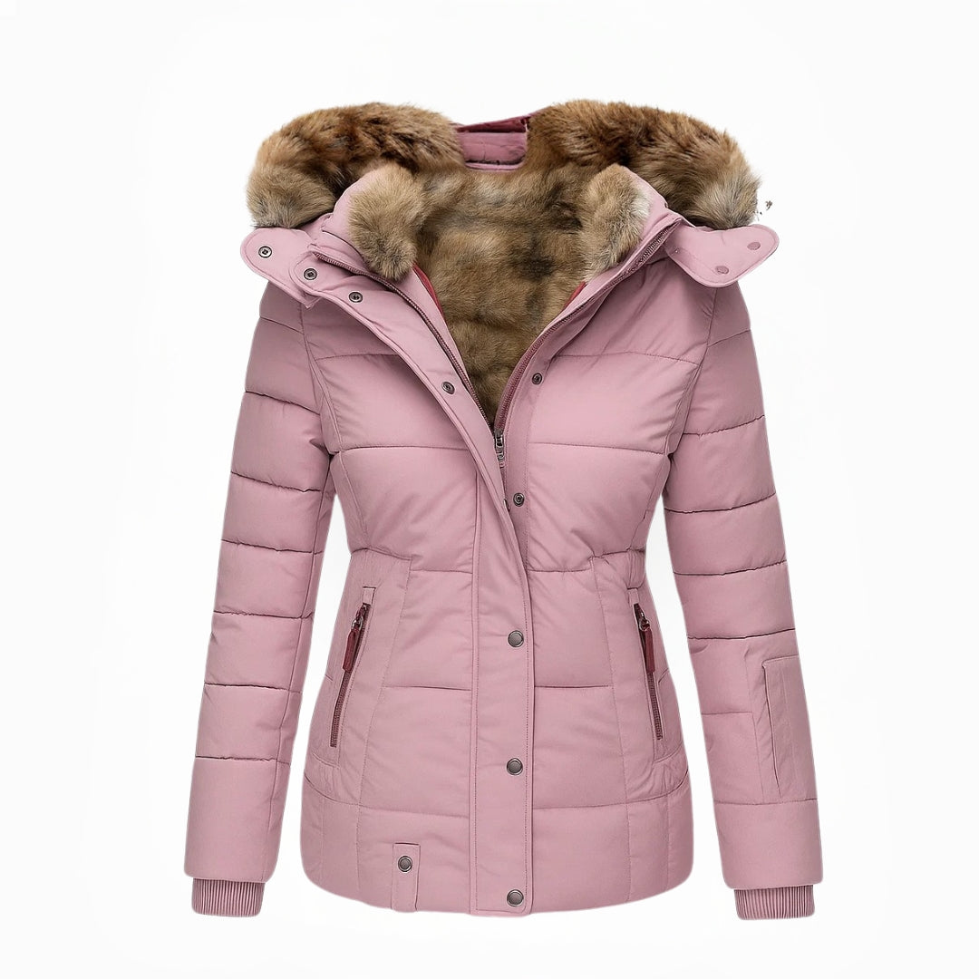 Women's Hooded Quilted Winter Coat - Pink