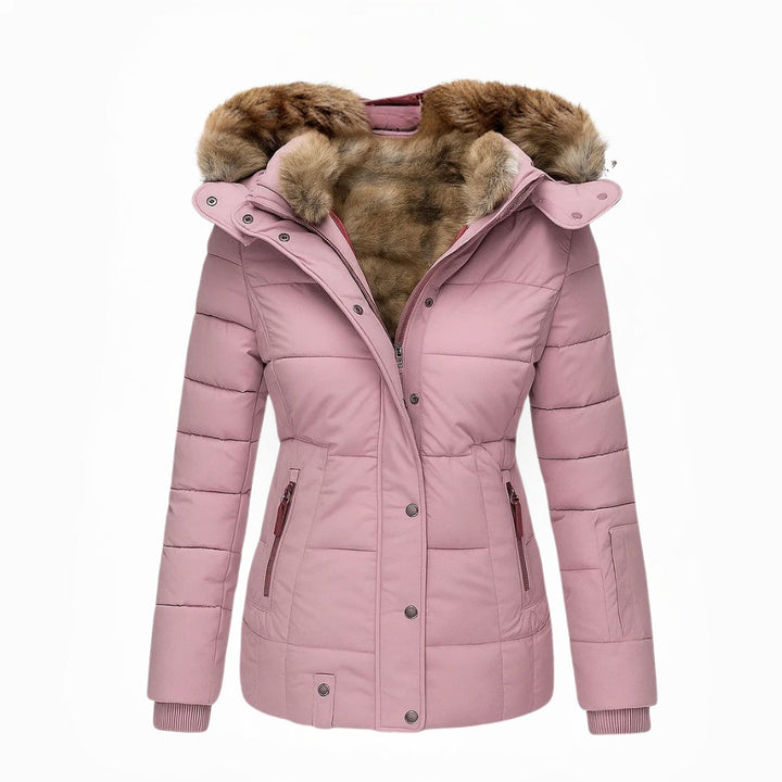 Women's Hooded Quilted Winter Coat - Pink