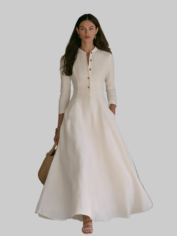 Mandarin Collar A-Line Maxi Dress