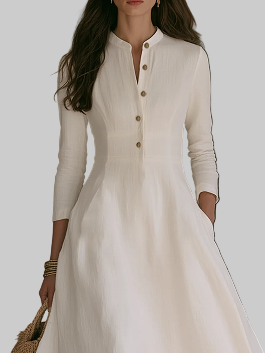 Mandarin Collar A-Line Maxi Dress