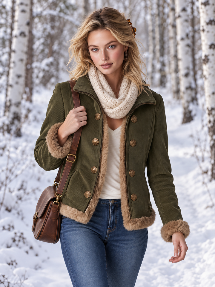 Women's Corduroy Patchwork Faux Fur Coat