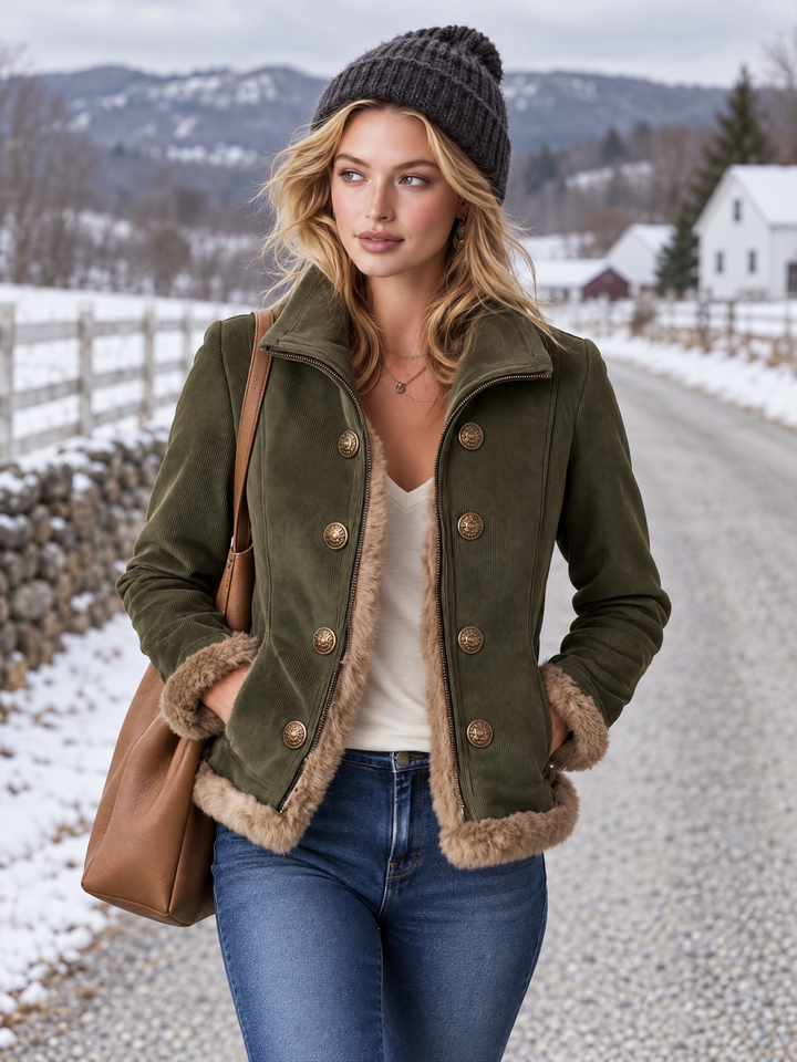 Women's Corduroy Patchwork Faux Fur Coat
