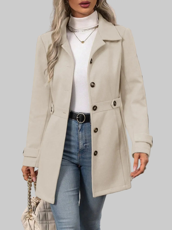 Tailored Button-Front Coat with Belted Waist
