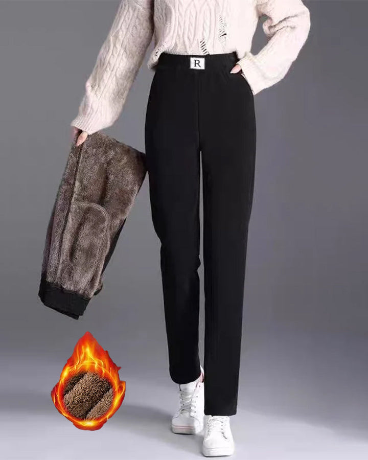 Women's High-Waist Fleece-Lined Jogger Trousers - Black