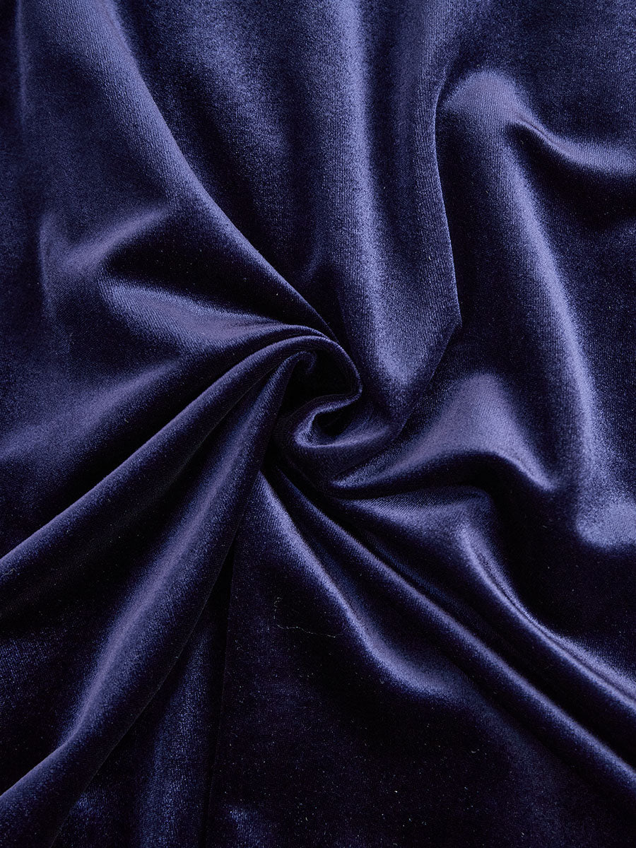 Women's Navy Velvet Long-Sleeve Midi Dress
