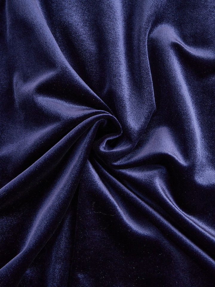 Women's Navy Velvet Long-Sleeve Midi Dress