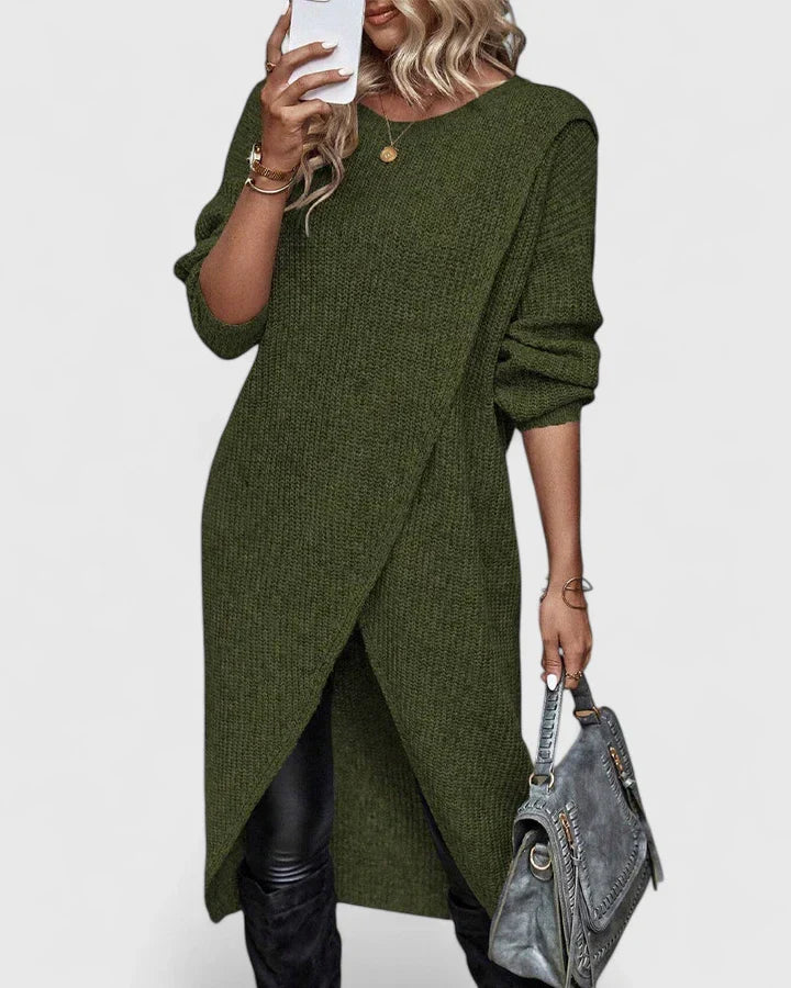 Women's Long-Sleeve Knit Sweater Dress - Green