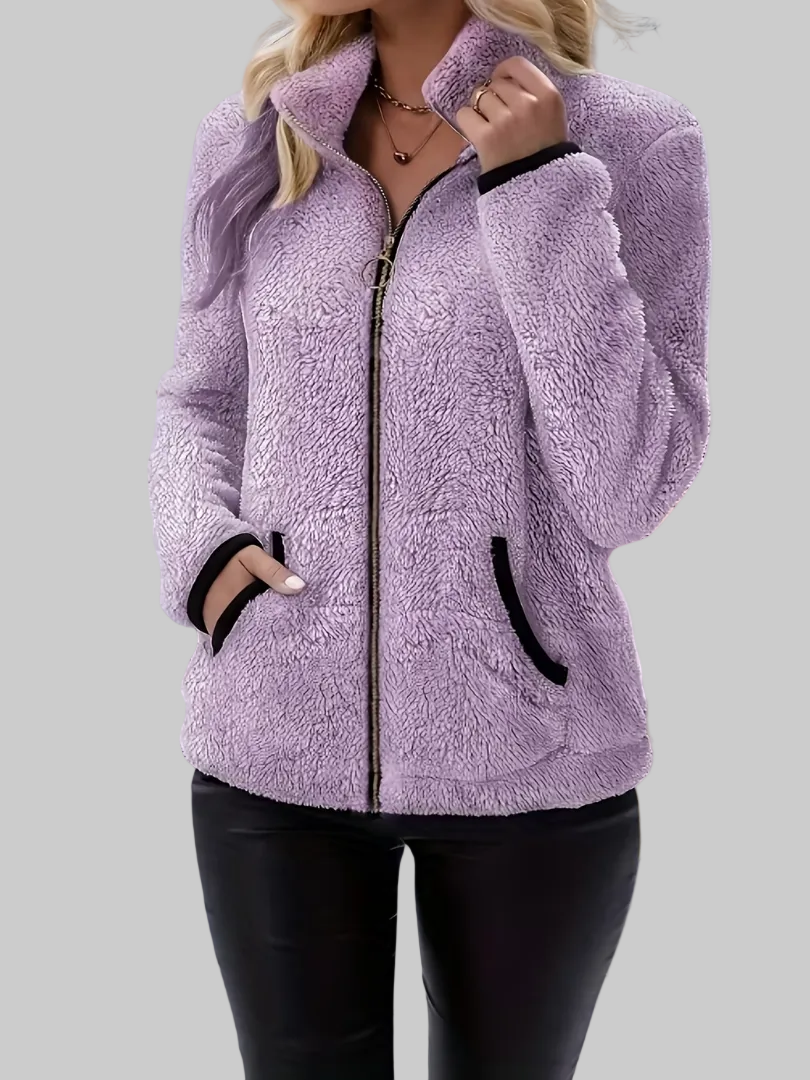 High Collar Sherpa Fleece Jacket with Full Zip and Side Pockets