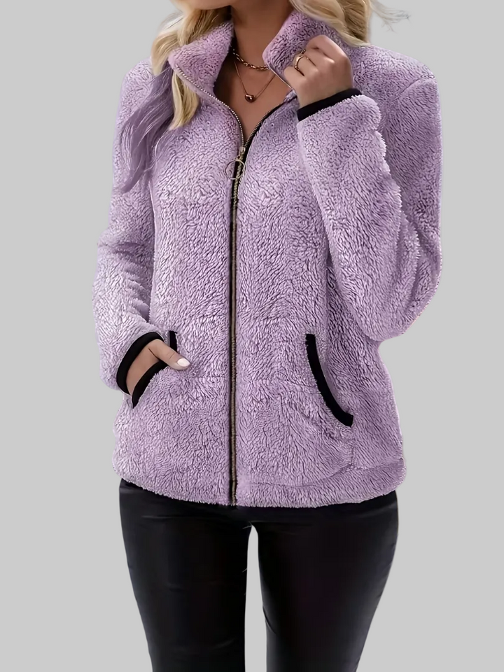 High Collar Sherpa Fleece Jacket with Full Zip and Side Pockets