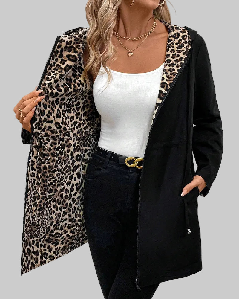 Reversible Hooded Leopard Print Coat
