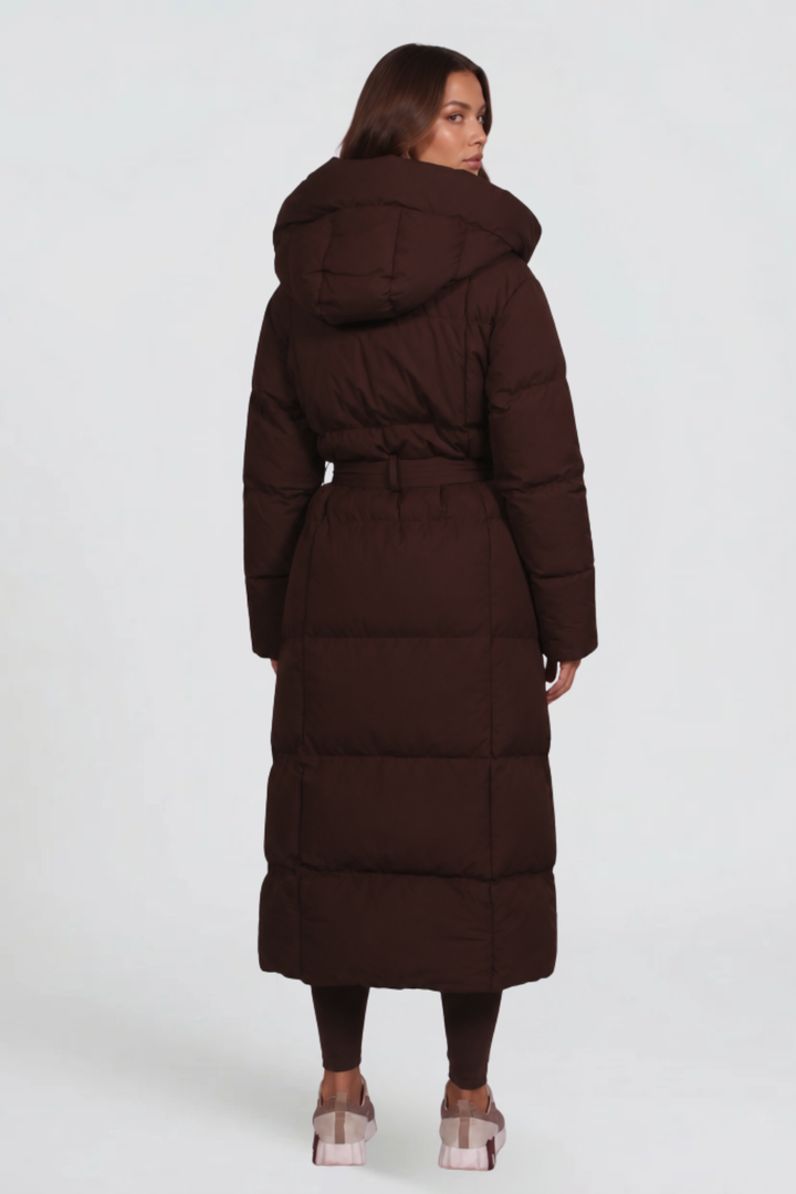 Women's Long Belted Hooded Puffer Coat