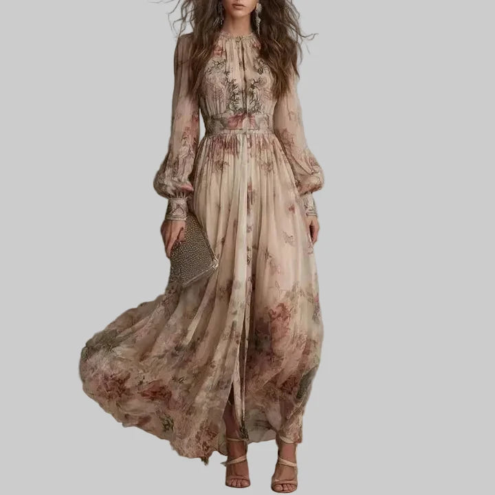 Vintage Floral High Neck Maxi Dress