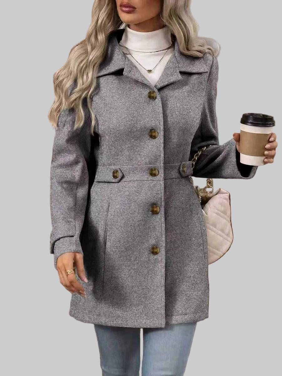 Tailored Button-Front Coat with Belted Waist