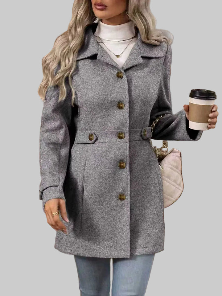 Tailored Button-Front Coat with Belted Waist