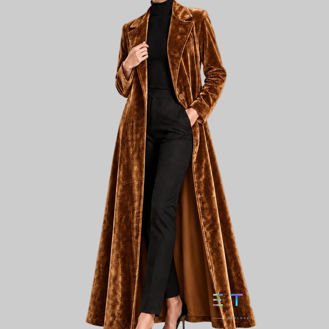 Women's Velvet Open-Front Maxi Coat