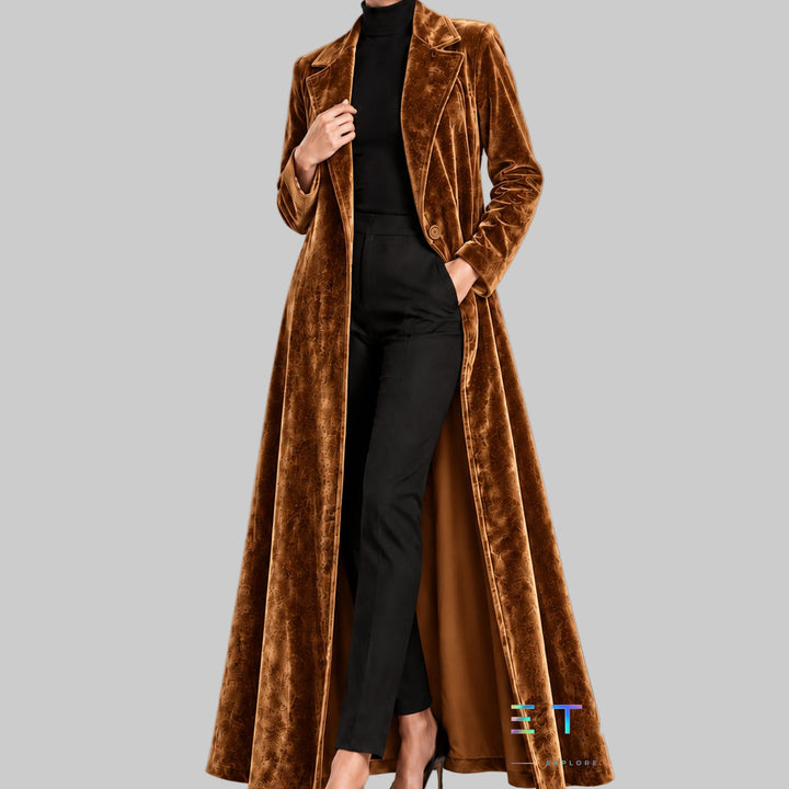 Women's Velvet Open-Front Maxi Coat