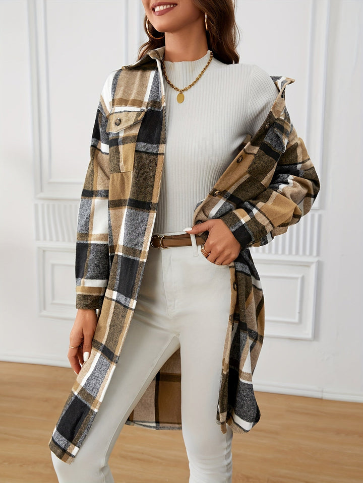 Women's Longline Plaid Button-Front Coat