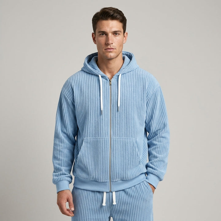 Women's Corduroy Hooded Zip Jacket and Jogger Set - Carolina Blue
