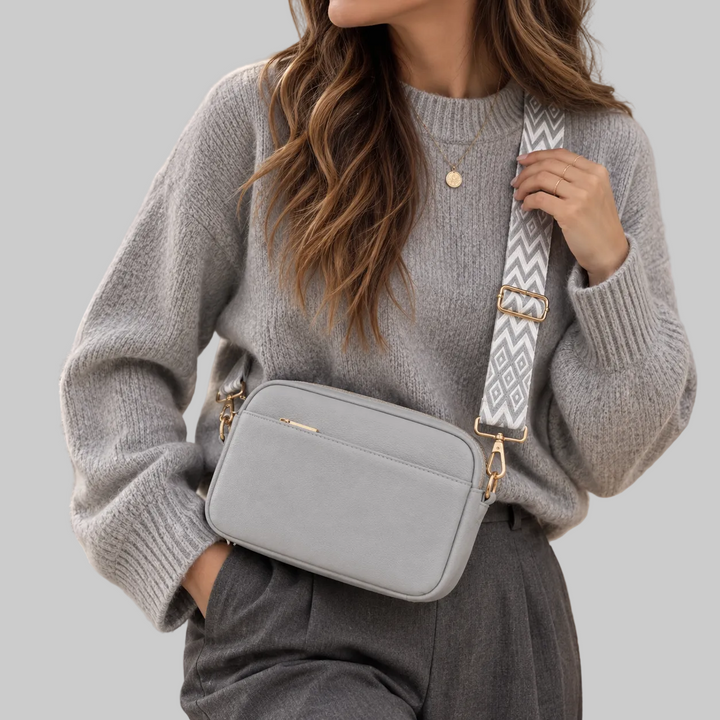 Vegan Leather Crossbody Bag with Wide Patterned Strap