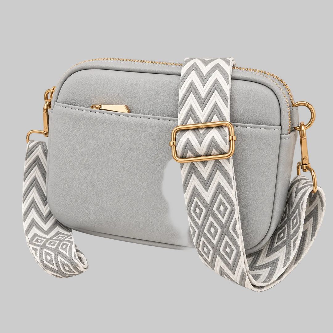 Vegan Leather Crossbody Bag with Wide Patterned Strap
