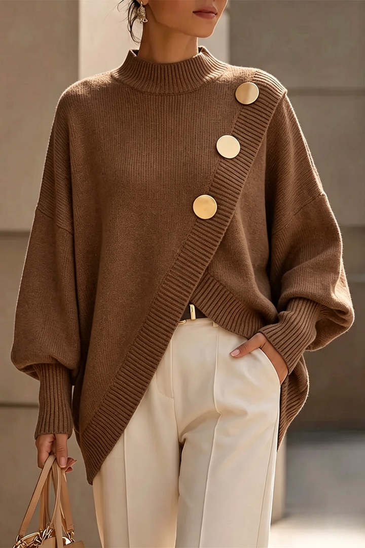 Women's Asymmetric Button Mock Neck Jumper