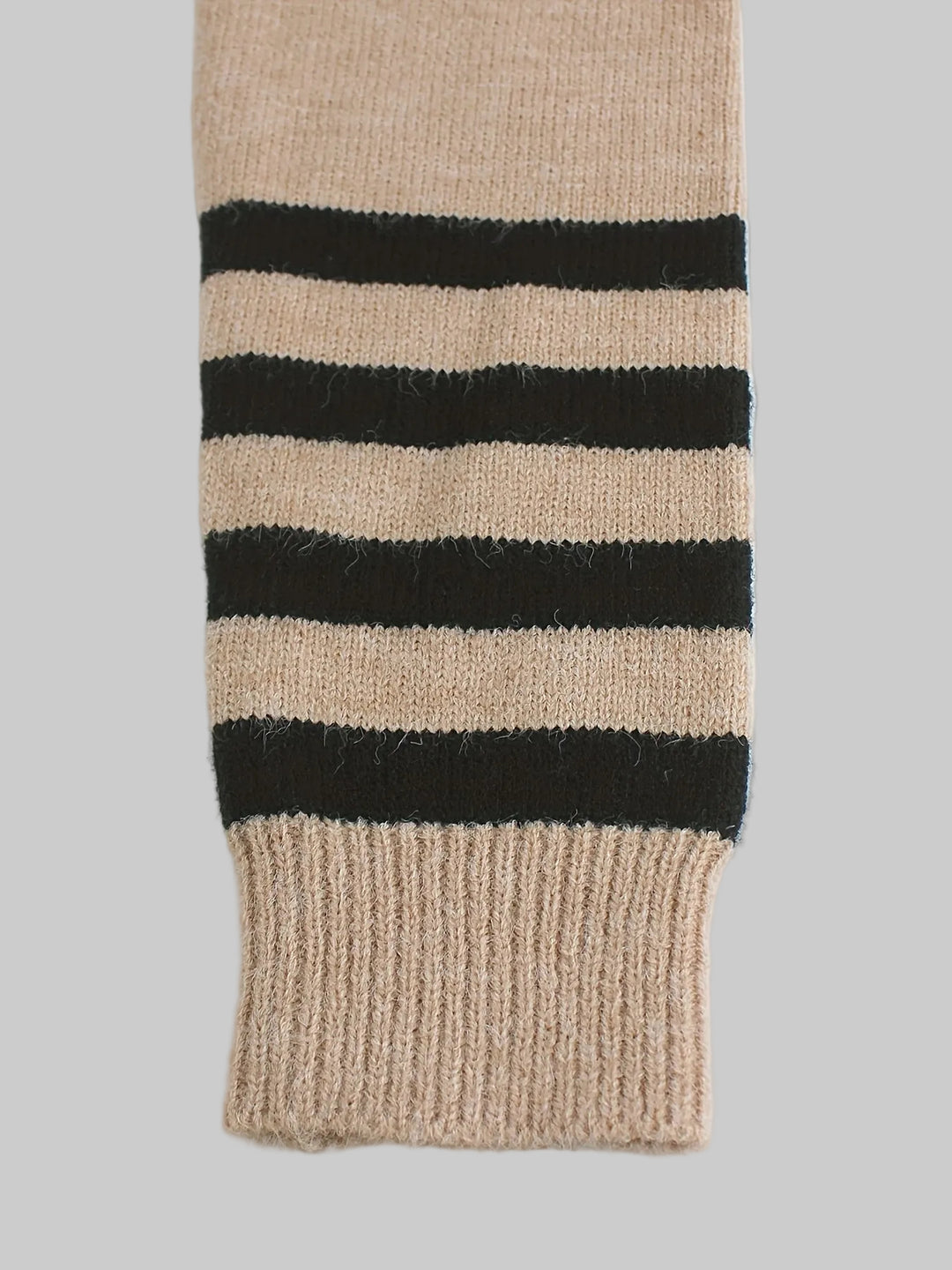 Round Neck Ribbed Knit Jumper with Striped Cuffs