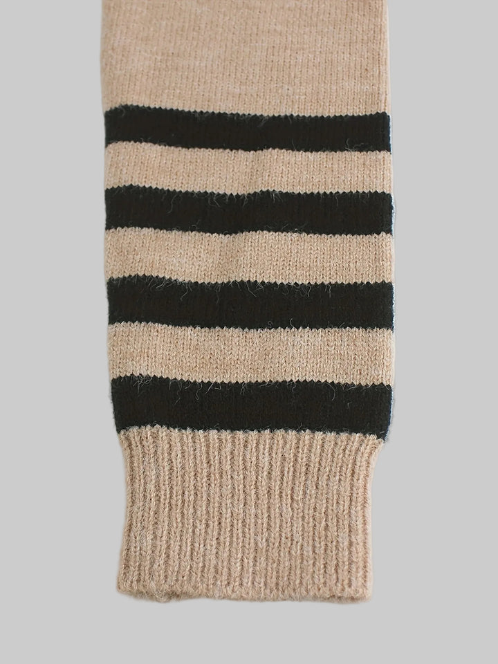 Round Neck Ribbed Knit Jumper with Striped Cuffs