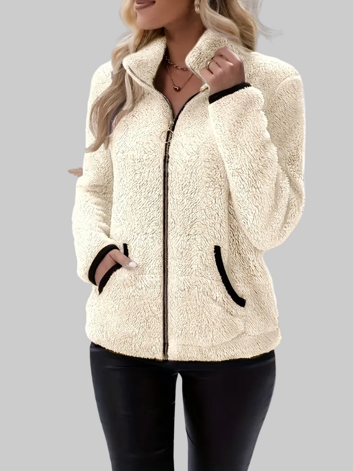 High Collar Sherpa Fleece Jacket with Full Zip and Side Pockets