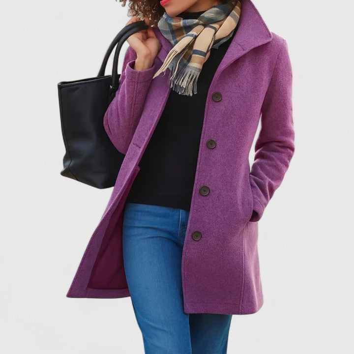 Women's Classic Button-Front Tailored Coat - Purple