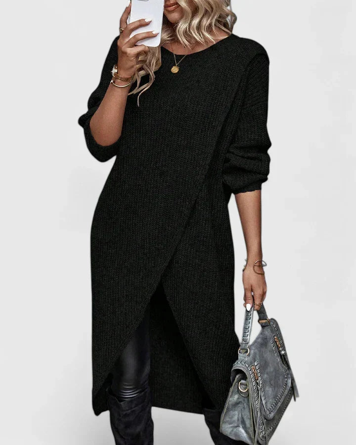 Women's Long-Sleeve Knit Sweater Dress - Black